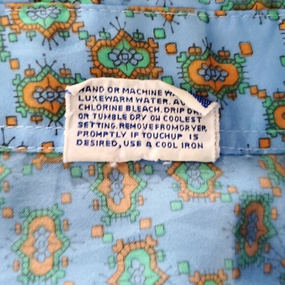 Vintage Pykettes Blouse Button Up L Blue Orange Dagger Collar Geometric Floral - Picture 5 of 5